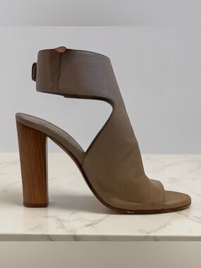 Vince Taupe Open-Toe Block Heel Sandal with Ankle Cuff